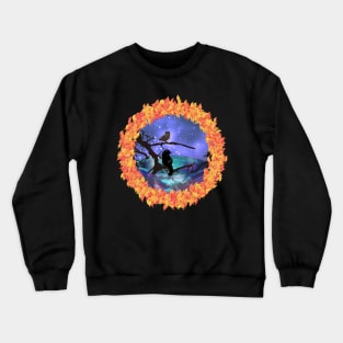 Halloween hunt cat vs owl Crewneck Sweatshirt